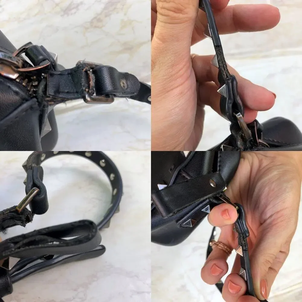 Valentino Garavani Rockstud Black Pebbled Leather Camera Crossbody Bag Flawed